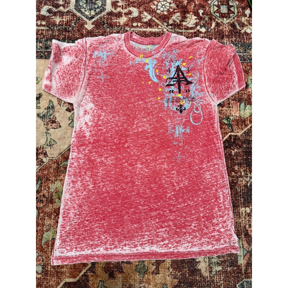 Mens Aqua VI Red Distressed Graphic Tee Medium Cotton/Poly Blend Carpe Diem Drag